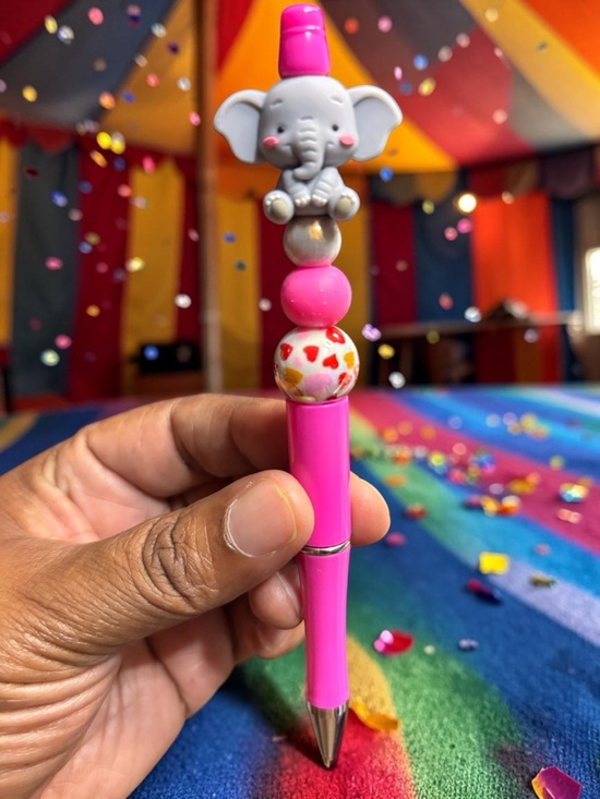 Accessories - Custom Design Pink & Grey Elephant Pen